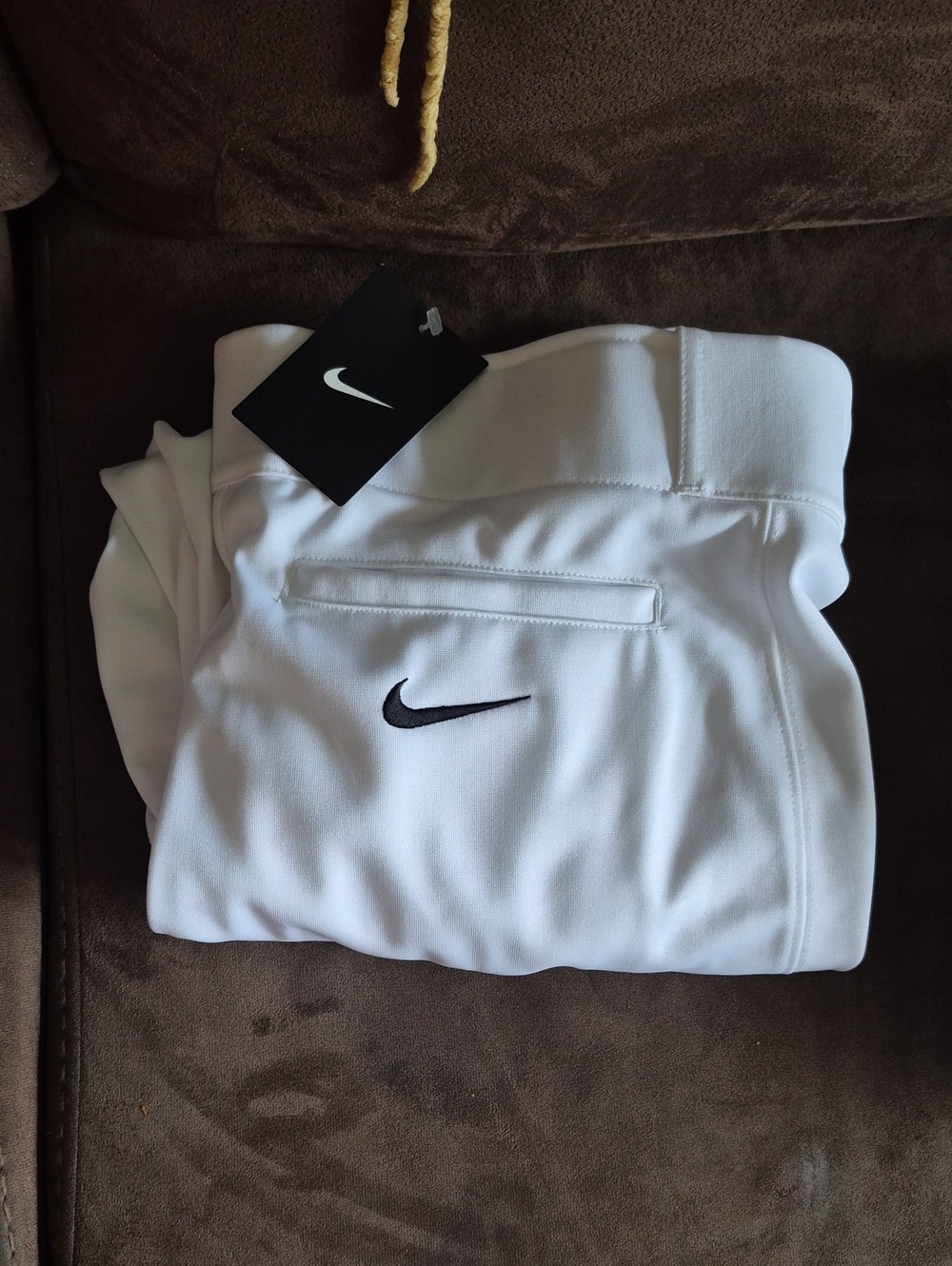 Nike Mens Small White Baseball Pants with Black Swoosh